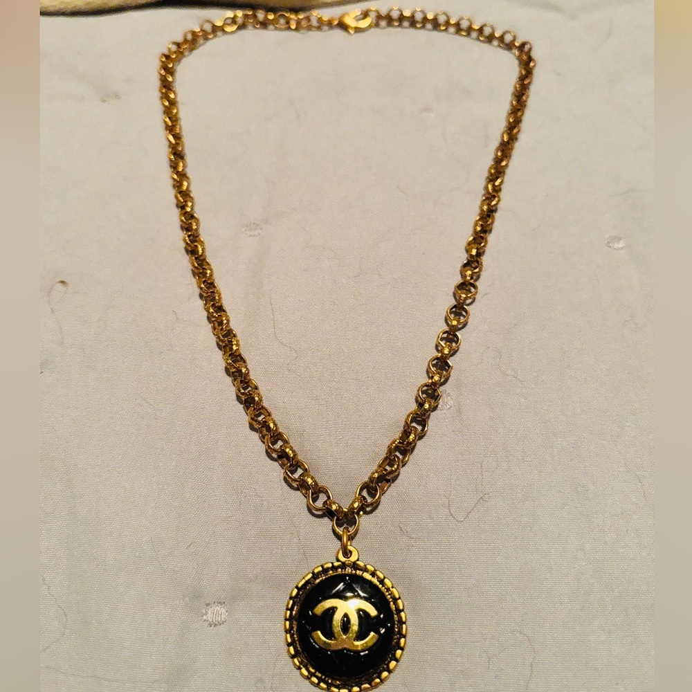 CHANEL Gold and Black Medallion Necklace